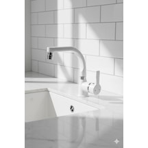Beyaz Balık Sırtı Delta Lavabo Bataryası Oynar Başlıklı Çift Su Girişli Lavabo Musluğu Çeşme