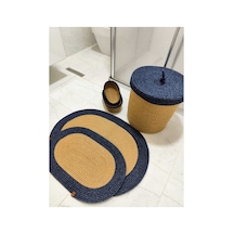 Jüt Hasır 5 Li Banyo Paspas Takımı Bohem Tarzı Paspas:50x80/ 40x60 /çamaşır Sepet 40x35 Hasır Kırçılmavi Hasır Kırçılmavi
