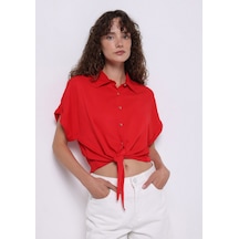 Colin's Colins Regular Fit Shirt Neck Düz Kadın Kirmizi Kısa Kol Gömlek Cl1074645 Q1.v1 Red Kırmızı