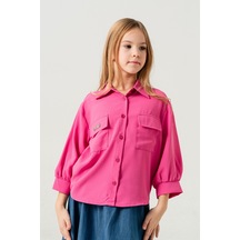 Kız Çocuk Kol Büzgülü Gömlek 3149 Pembe