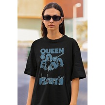 Queen Temalı Baskılı Unisex Tişört, Oversize Müzik Grubu Baskılı Siyah