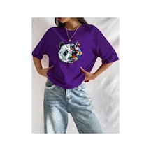 Medinenur Unisex Panda Baskılı T-shirt Mor