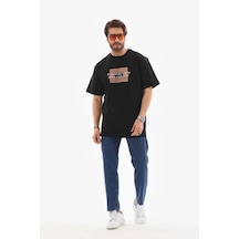 Suma Unisex Bisiklet Yaka Baskılı Oversize T-shirt Siyah S Beden