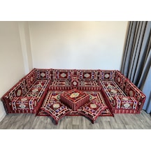 Coton Şark Köşesi Belkıs Desenli Minder Takımı Kırmızı