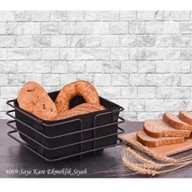 Metal Ekmeklik Siyah Şeritli Siyah Kumaş Kare Ekmek Sepeti