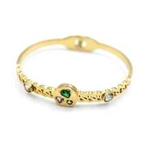 Taşlı Kalp Bilezik - Altın Çok Renkli