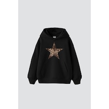 Tarzsokak Leopar Starz Baskılı Oversize Unisex Premium Siyah