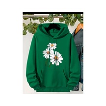 Medinenur Papatya Baskılı Kapüşonlu Sweatshirt Yeşil