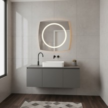 30x30 Cm Kumlama Led Duvar Aynası Touch Sensörlü, Dimmer Özellikli Günışığı 3000k Kare Tasarım Sarı