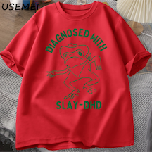 Flood Of Style Katlet-dhd İle Teşhis Kadın Erkek Pamuklu T-shirt Komik Seyahat Giyim Yaz Kurbağa Grafik Tshi Kırmızı