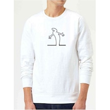 Trt Linea Merakli Baskılı Beyaz Erkek Örme Sweatshirt