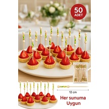50'li Pkt - Sarı Örgülü Şık Sunumlar İçin 12 Cm Dekoratif Bambu Kürdan Parti Ve Davet Kürdanı