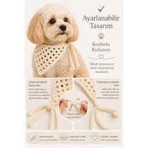 Kadın & Köpek Kombin El Örgüsü Minik Dost Bandana Seti Ayarlanabilir Evcil Hayvan Sahip Kombini Bohem Tasarım Krem
