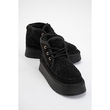 Luvishoes Luvi Shoes Tyson Siyah Süet Kürklü Kalın Taban Bağcıklı Kadın Spor Bot Siyah Süet