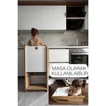 Fonksiyonlu Masa Olabilen Öğrenme Kulesi Montessori Öğrenme Kulesi Aktivite Masası Öğrenme Kulesi Beyaz-safir Meşe