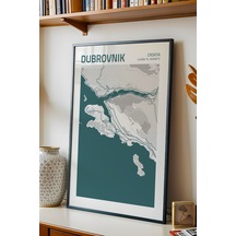 Dubrovnik Hırvatistan Croatia Haritası Çerçeveli Tablo Lüks Salon Ofis Duvar Dekorasyonu Tablo