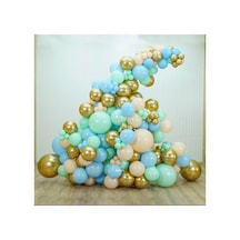 Krom Gold Makaron Mavi Mint Ve Somon Balon Zinciri 100 Adet A