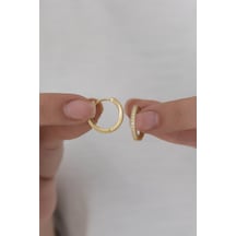 Nereze 925 Ayar Gold Rengi Tamtur Küpe Kadın Gümüş Küpe