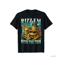 Flood Of Style Komik Kurbağa Meme Rizz 'em With The Tism Vintage Kurbağa Grafikli Tişört Erkekler Kadınlar İ Siyah