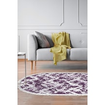 Dekoreko Kaymaz Taban Djt Salon Halısı Trend Saçaklı Oval Iskandinav F5128 Mor