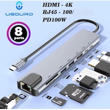 Ugourd 8'in 1'i Pd 100w/ Hdmı 4k/rj45 100mbs./sd-tf/usb/type-c
