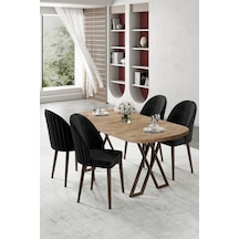 Canisa Kaye Serisi Mdf 90x168 Atlantik Çam Mutfak Masa Takımı 4 Siyah Sandalye Atlantik Çam Masa Siyah Sandalye