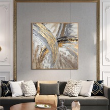 Yağlı Boya Dokulu Tablo Kahve Gold Soyut Altın Çerçeveli U08004-179015