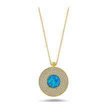 Beyaz Zirkon Taşlı Opal Kolye (498590670)