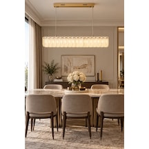 Modern Premıum Lüks Gold Detaylı Cam Led 3 Renkli Sarkıt Salon Yemek Odası Avizesi 40w Beyaz