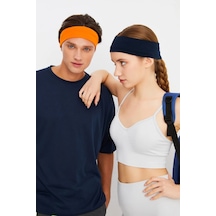 2'li Pamuklu Penye, Kaymaz, Terletmez, Ultra Hafif, Spor Saç Bandı Bandana - Tek Ebat / Turuncu-lacivert Turuncu-lacivert
