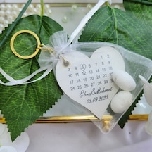 Kese İçinde Ahşap Kalp Anahtarlık Nikah Şekeri 30 Adet