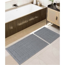 Koza Home Medea Gri 2li Pamuk Kare Desenli Banyo Paspas Takımı 60x100 60x50 Gri