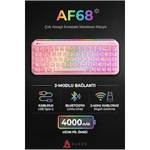 Af68 Kablosuz 3 Modlu Rgb Membran Klavye- Çift Katmanlı Tuş Kapağı-4.000 Mah Batarya