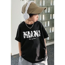 Uyguntarz Çocuk Miami Baskılı Pamuklu Tshirt Siyah