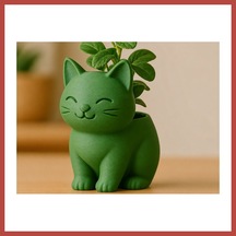 Bezos 3d Baskı Sevimli Kedi Saksı - Figürlü Sukulent Saksısı-yeşil Erdotıca Standart