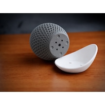 Bezos 3d Baskı Küre Saksı - Kafes Dokulu İki Parçalı Dekoratif Saksı - Gri-beyaz Hb006