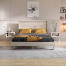 Ebruli Model Vernikli Çam Ahşap Karyola-169 200 x 200 CM