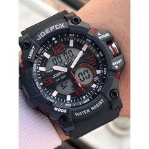 Joefox Digital Ve Analog 2 Yıl Garantili Kronmetre+takvim+alarm+aydınlatma Erkek Kol Saati Joe.bk04 Siyah - Kırmızı