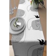 Gri Modern Temalı Premium Masa Örtüsü Runner Rnr180n11
