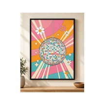 Renklerin Dansı Retro Disko Topu Posteri Papatyalı Renkli Dekoratif Duvar Posteri 21x30 Cm Çerçevesiz