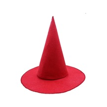 Kırmızı Renk Keçe Cadı Şapkası Yetişkin Çocuk Uyumlu 35x38 Cm Çok Renkli