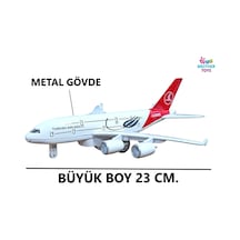 Metal Gövdeli Büyük Boy 23 Cm. Sesli Işıklı Çekbırak Oyuncak Uçak Türk Hava Yolları Thy