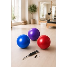 3 Lü Set 55 Cm Pilates Topu Ve Şişirme Pompası Mavi Mor Kırmızı Denge Yoga Fitness Egzersiz Topu Çok Renkli