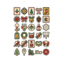 30 Adet Nostaljik Yeni Yıl Sticker Seti - Laptop Ajanda Defter Scrapbook İçin Çok Renkli