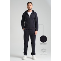 Shooter Sportswear Shooter Erkek Kışlık Eşofman Takımı Thermosoft Teknolojisi İçi Kuzu Görünümlü Regular Kalıp Minimal Logo Kapüşonlu Lacivert