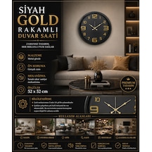 Siyah Gold Rakamlı 52 X 52 Cm Duvar Saati