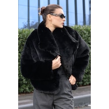 Bigdart5186 Kruvaze Peluş Kürk Kaban - Siyah 001