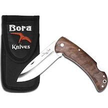 Bora 205 Cb Büyük Boy Yuvarlak Uçlu Ceviz Ağacı Saplı Kamp Çakı Kahverengi - Gümüş