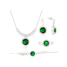 925 Ayar Gümüş Zümrüt Takı Seti Zincir Detay