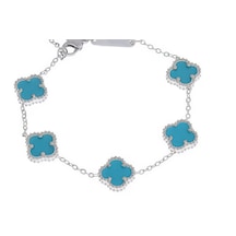 Kadın Gümüş Renk Mavi Yonca Model Çelik Bileklik Gümüş